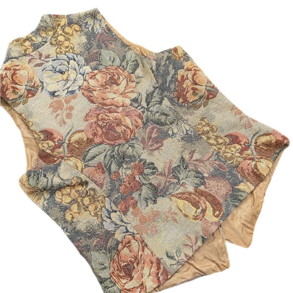 Vintage Rennie & Rose Floral Tapestry Double Breasted Vest - Picture 7 of 7